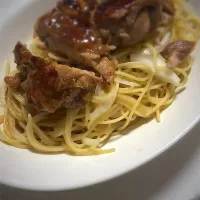 節約 和風パスタ 鶏もも肉のステーキのせ|しげのさん