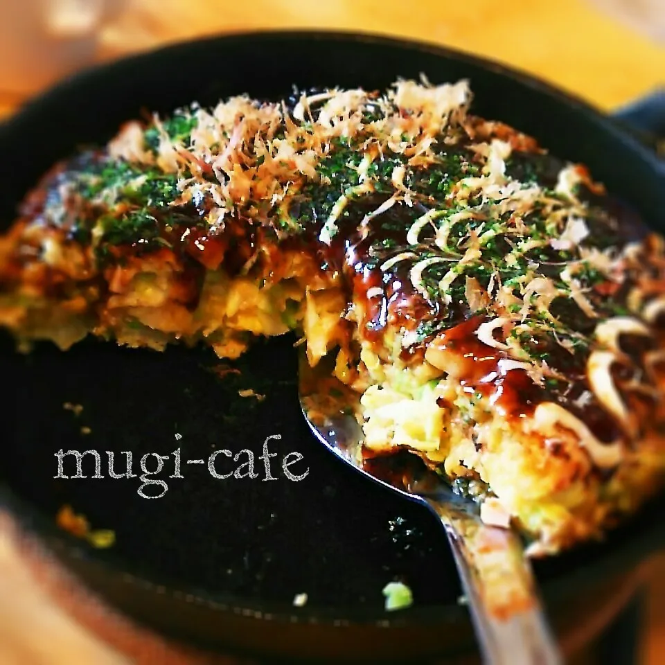 スキレットで♪お好み焼きランチの断面|mughi-cafeさん