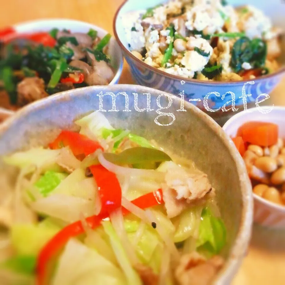 Snapdishの料理写真:妊婦ご飯♪野菜ちゃんぽんと鉄分＆蛋白質メニュー|mughi-cafeさん