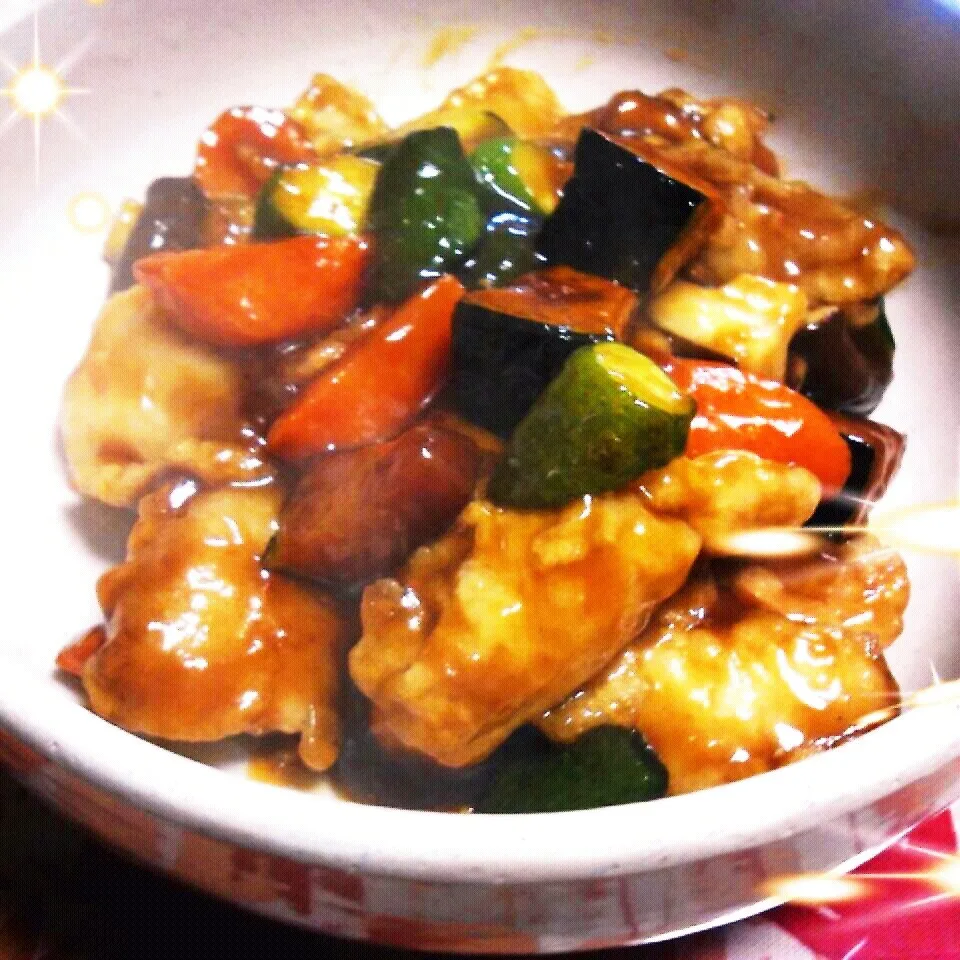 彩り野菜とあこう鯛のｵｲｽﾀｰ甘酸あん|犬.｡:*ஐさん