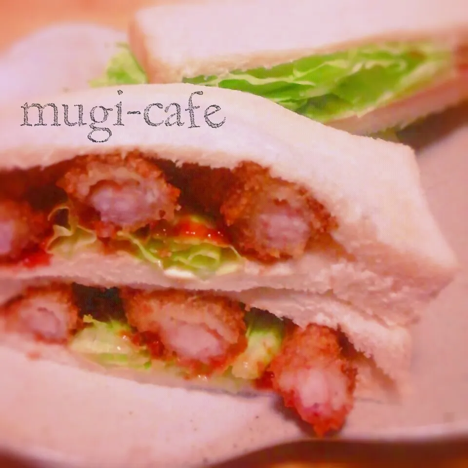 小海老フライのサンドイッチ&ハムレタス|mughi-cafeさん