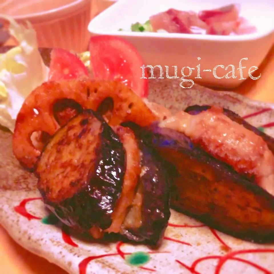 蓮根とナスのはさみ焼き|mughi-cafeさん