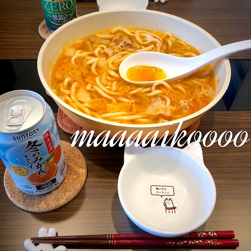 煮込み豚キムチうどん🔥|マイコさん