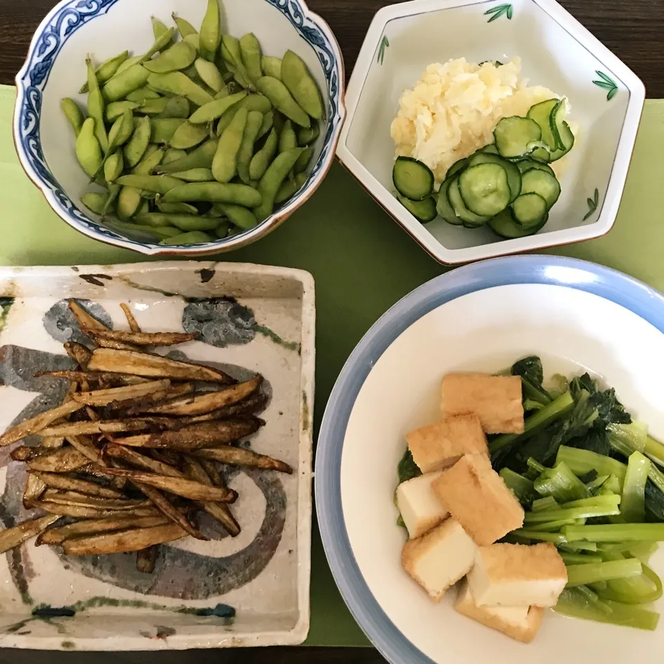 Snapdishの料理写真:今日のおばんざいでバンザイ🙌材料費ほぼ1000円です😊|tamemitiさん