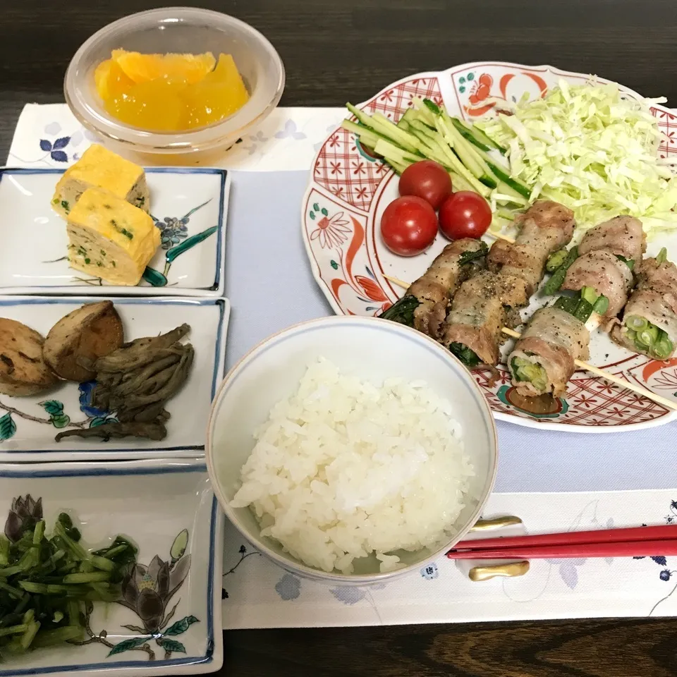 Snapdishの料理写真:三元豚のサヤインゲンとネギの串焼き。|tamemitiさん