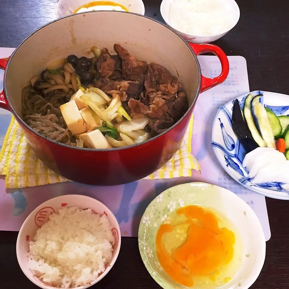 孫と2人のすき焼き、早めのお昼ご飯(^_-)☆|tamemitiさん