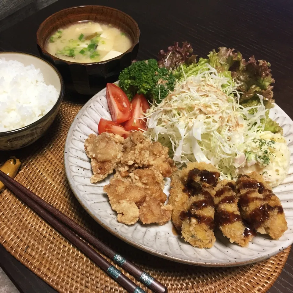 唐揚げ&カキフライ定食⑅◡̈*|natsuさん