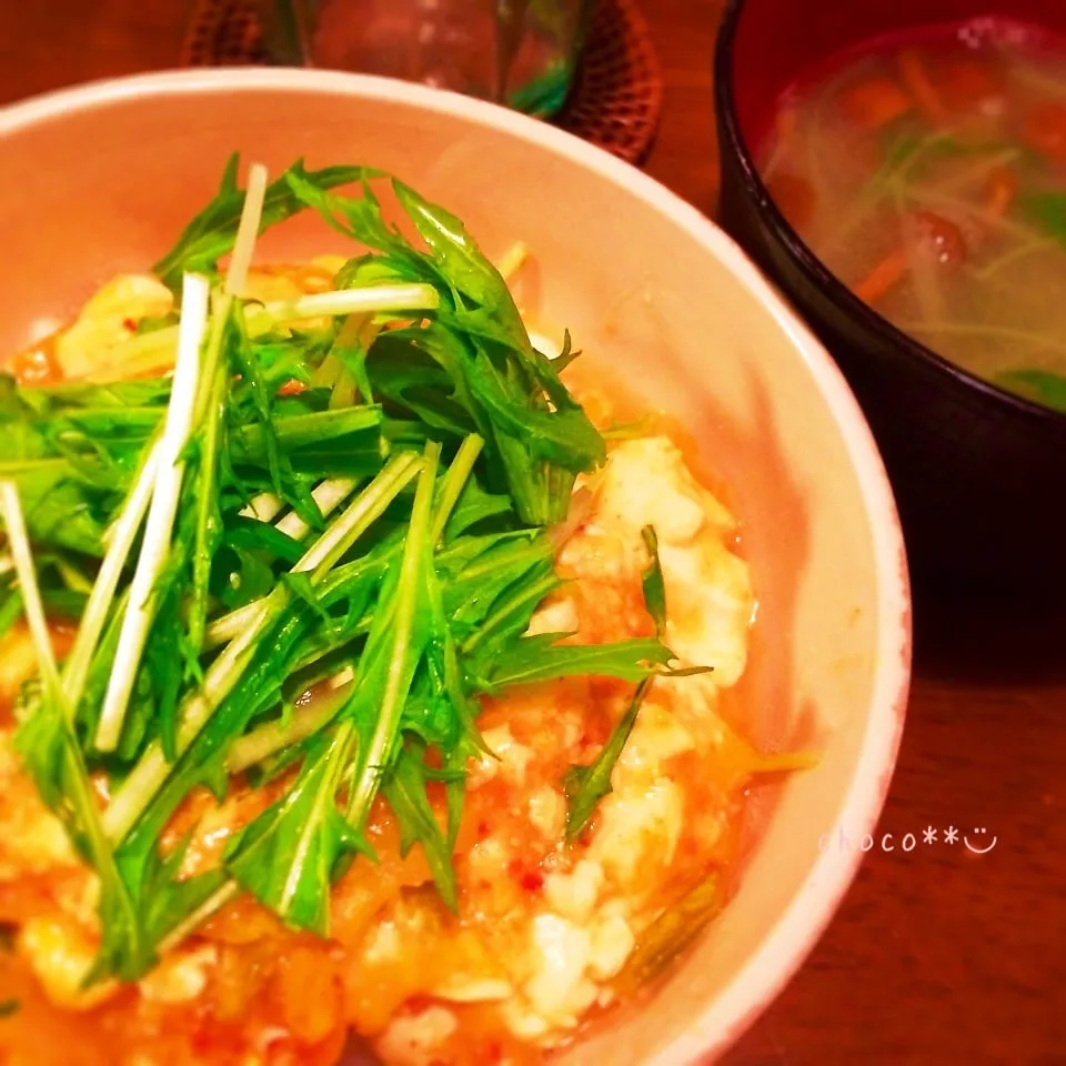 Snapdishの料理写真:キムチ豆腐あんかけたまご丼|choco**さん