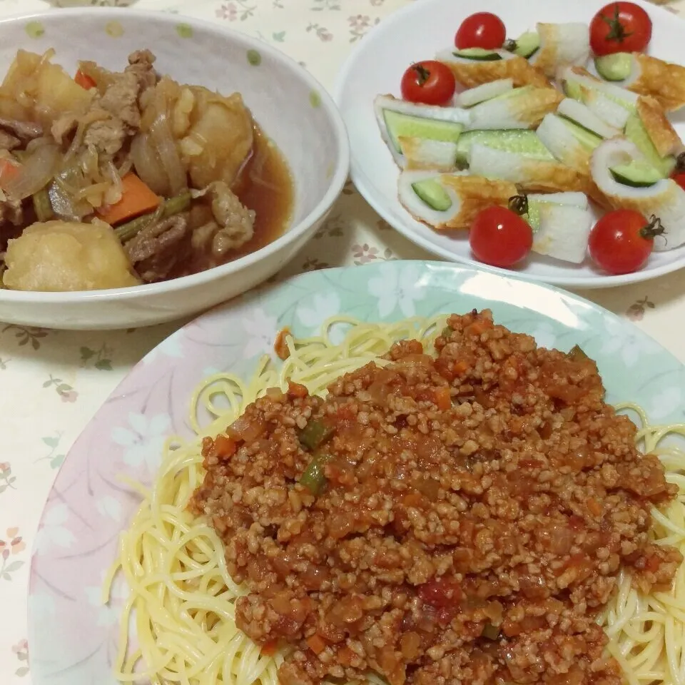 美味しい晩ごはん🍝🍴ミートスパ&肉じゃが❇😋|じゅんさん