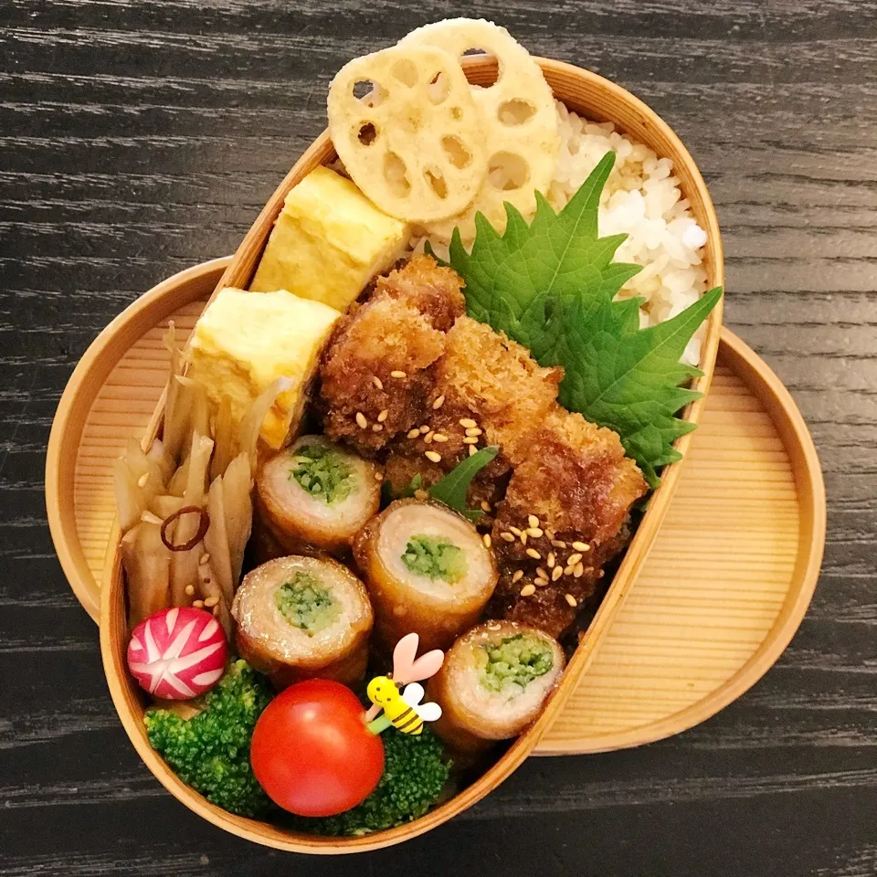 今日の息子くん弁当♡とんかつ&豆苗の肉巻き弁当♡|yu-chanさん