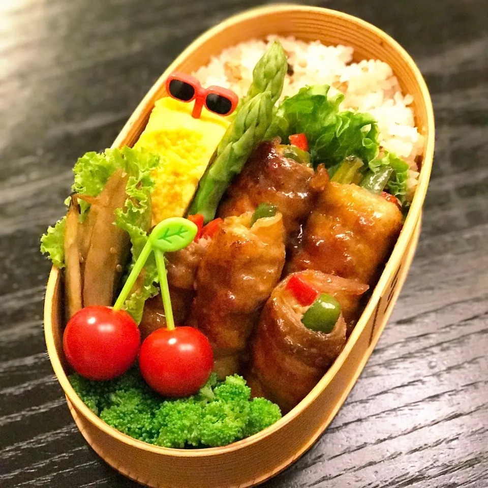 今日の息子くん弁当♡ピーマンの肉巻き弁当♡|yu-chanさん