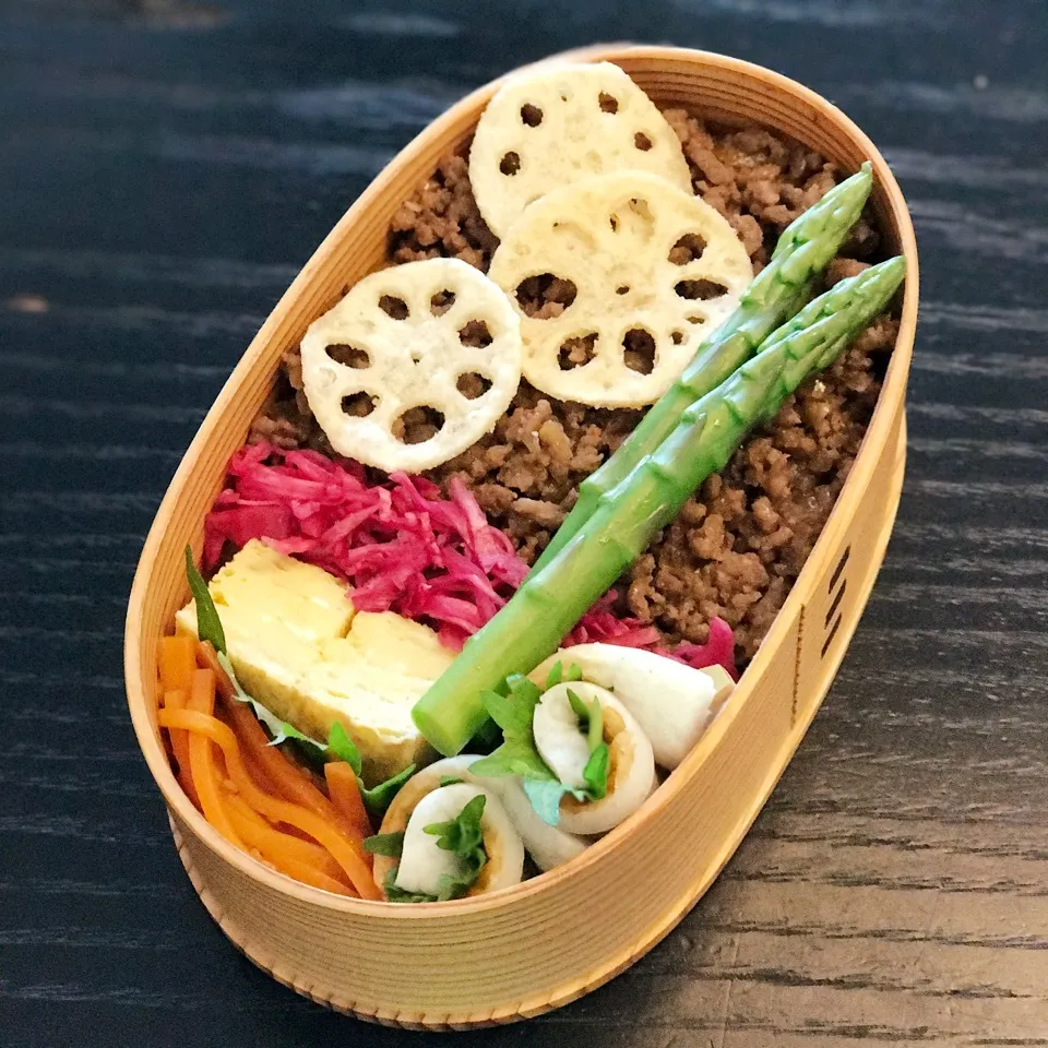 今日の息子くん弁当♡焼き肉味そぼろごはん弁当♡|yu-chanさん