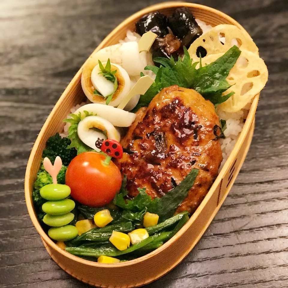 Snapdishの料理写真:今日の息子くん弁当♡初めての鶏つくねハンバーグ弁当♡|yu-chanさん