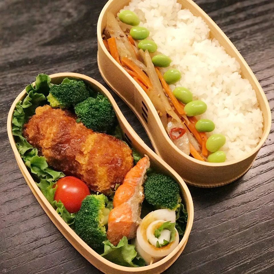 今日の息子くん弁当♡カニクリームコロッケ&焼き鮭弁当♡|yu-chanさん