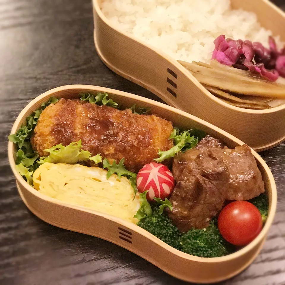 今日の息子くん弁当♡クリームコロッケ&焼き肉弁当♡|yu-chanさん