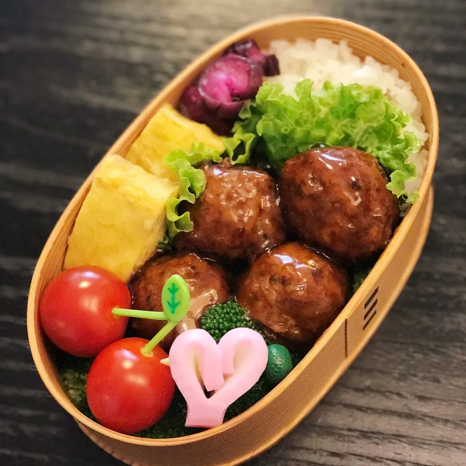 Snapdishの料理写真:今日の息子くん弁当♡肉だんご甘酢あんかけ弁当♡|yu-chanさん