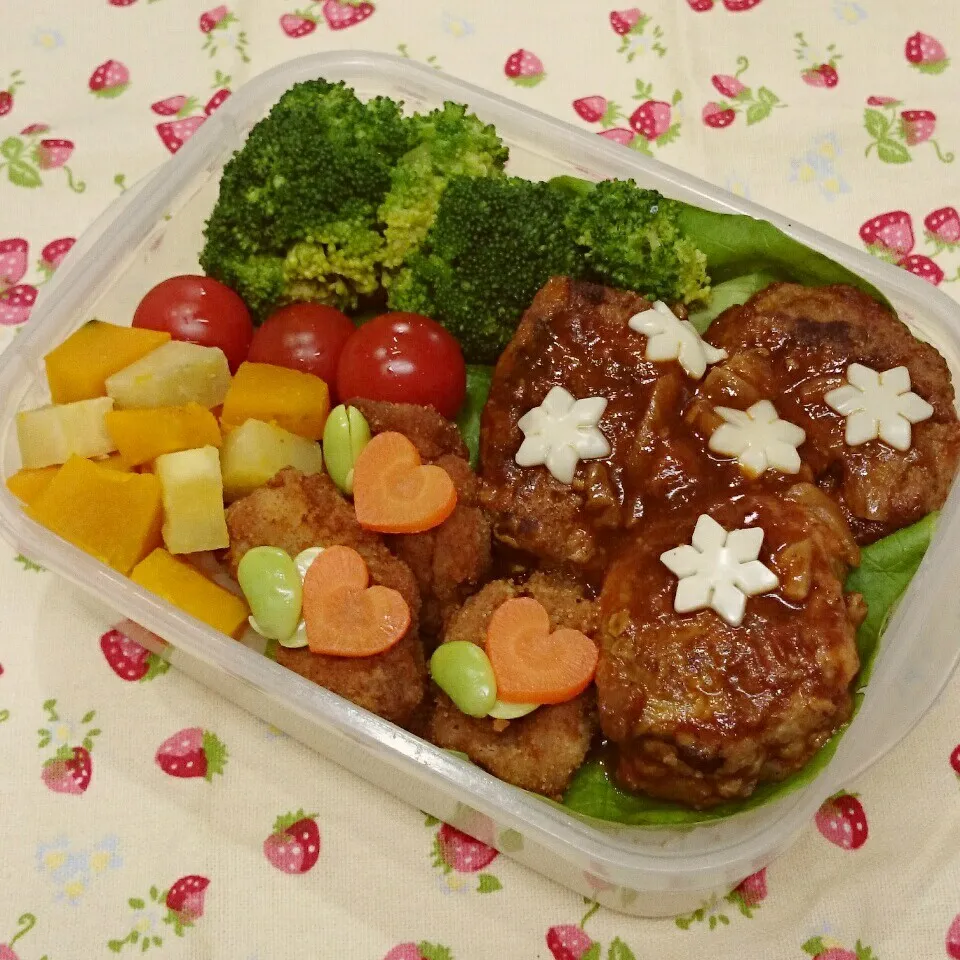 唐揚げ＆ハンバーグのっけ弁当🎵|みちゅあしさん