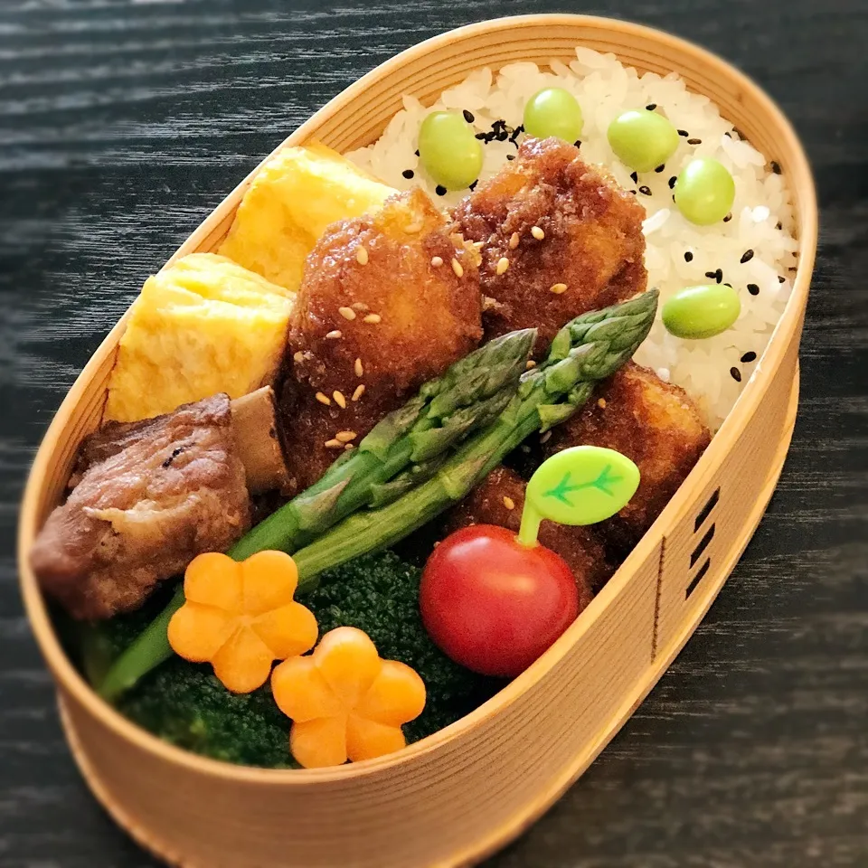 Snapdishの料理写真:今日の息子くん弁当♡串カツ&スペアリブの角煮弁当♡|yu-chanさん