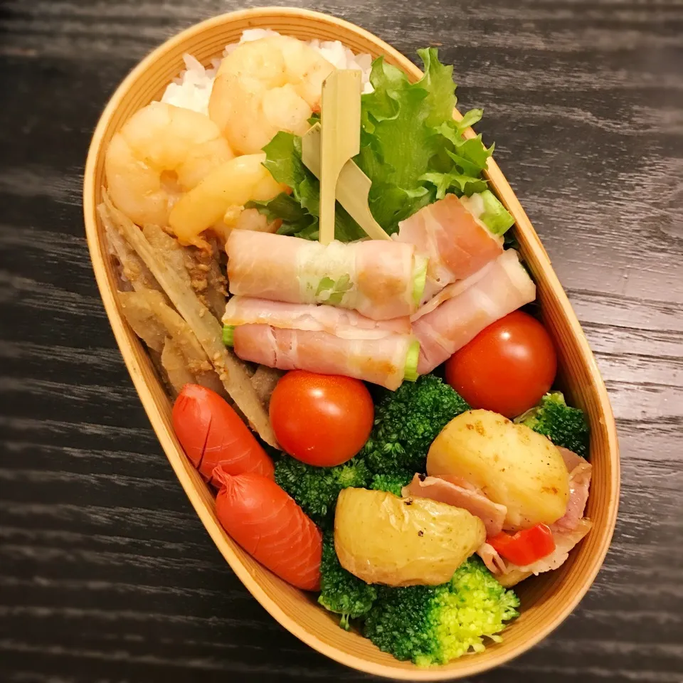 今日の息子くん弁当♡ベーコン巻き弁当♡|yu-chanさん