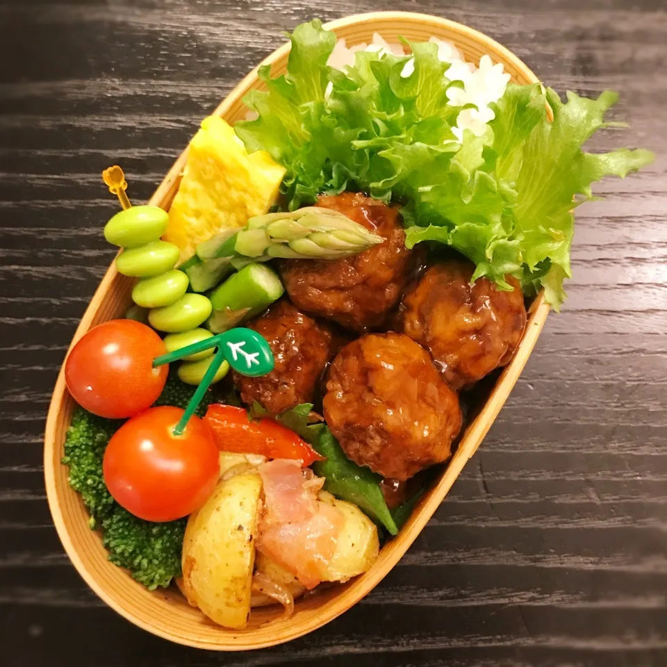 今日の息子くん弁当♡肉だんご&ジャーマンポテト弁当♡|yu-chanさん