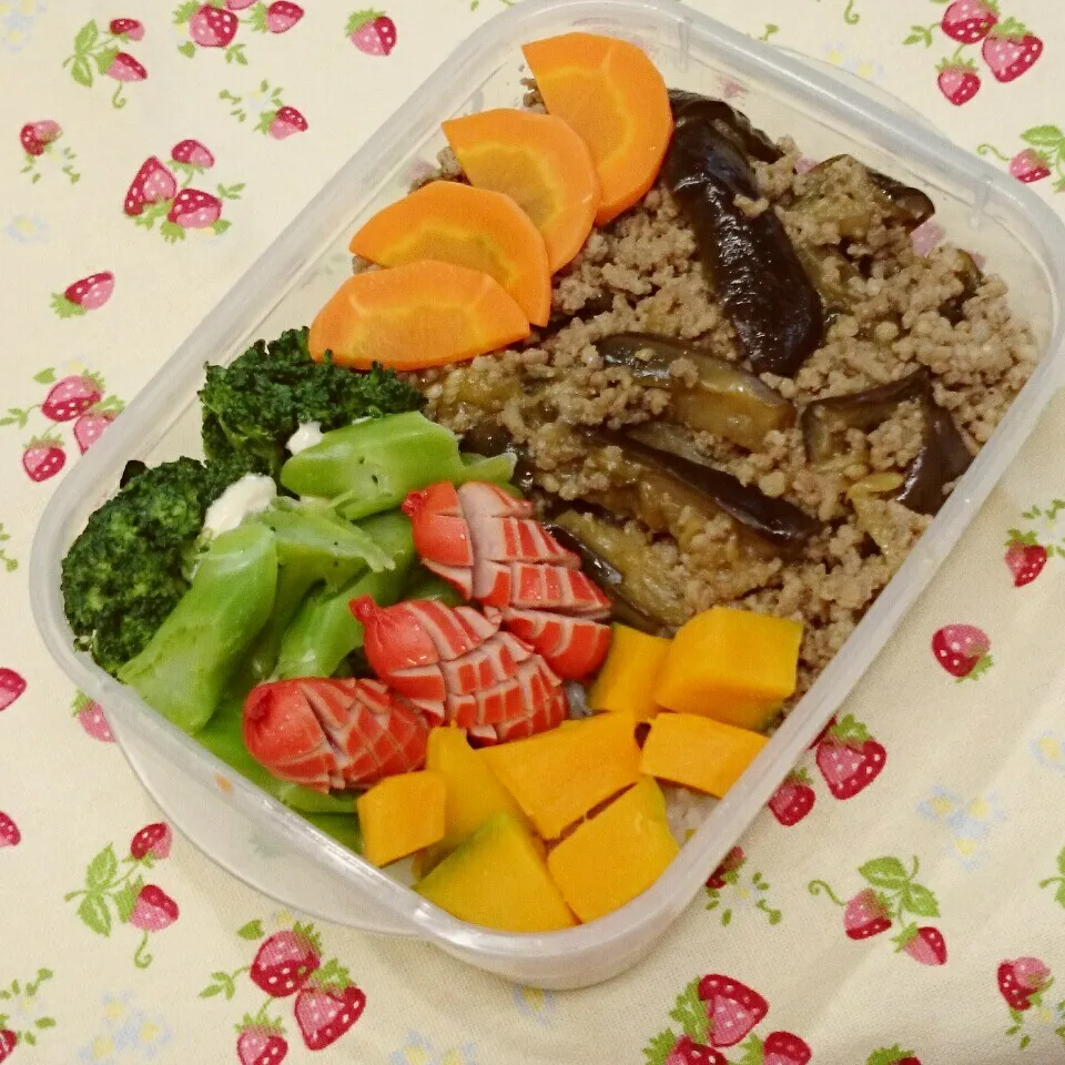 茄子と挽き肉の甘辛煮 のっけ弁当🎵|みちゅあしさん