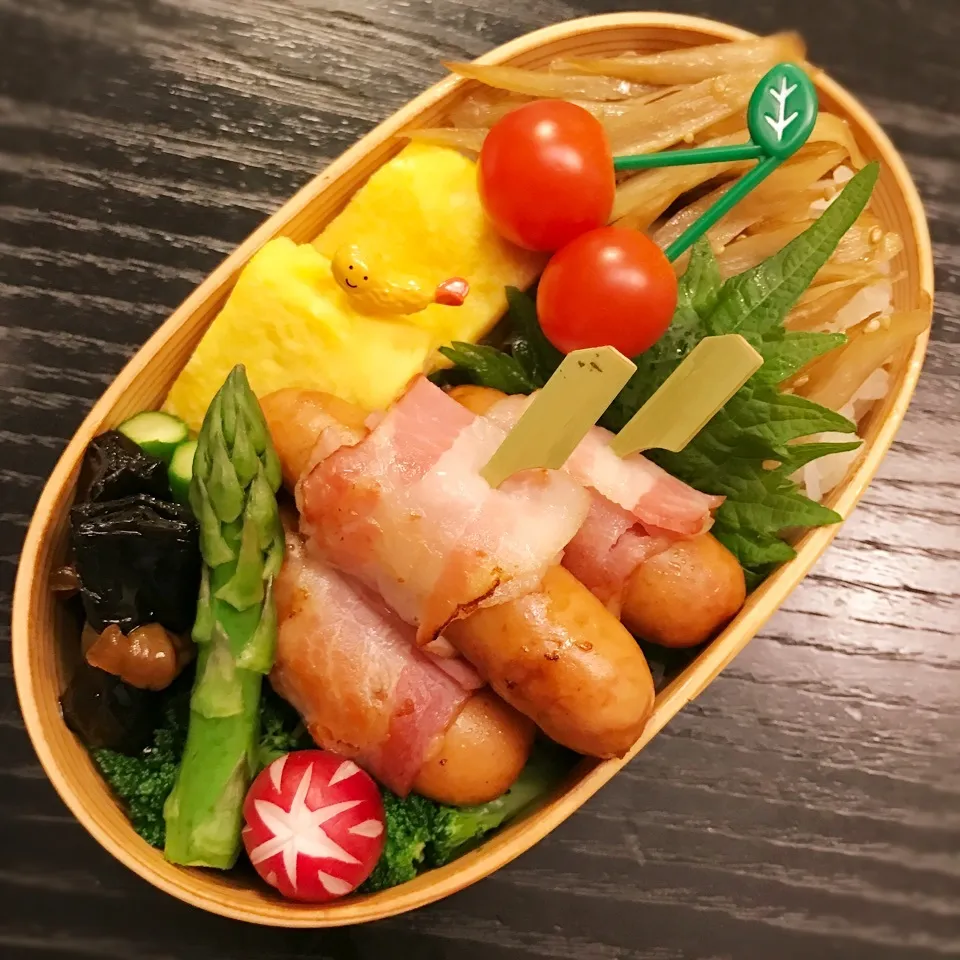 今日の息子くん弁当♡ウィンナーのベーコン巻き弁当♡|yu-chanさん