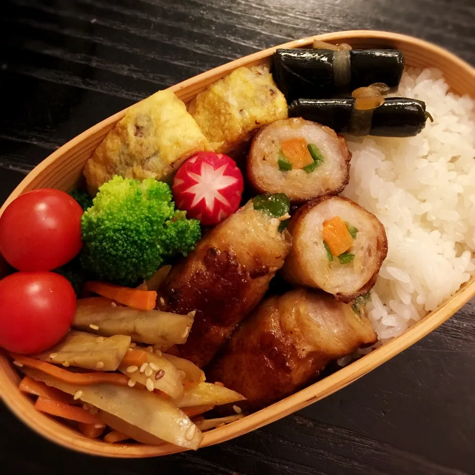 今日の息子くん弁当♡野菜の肉巻き弁当♡|yu-chanさん