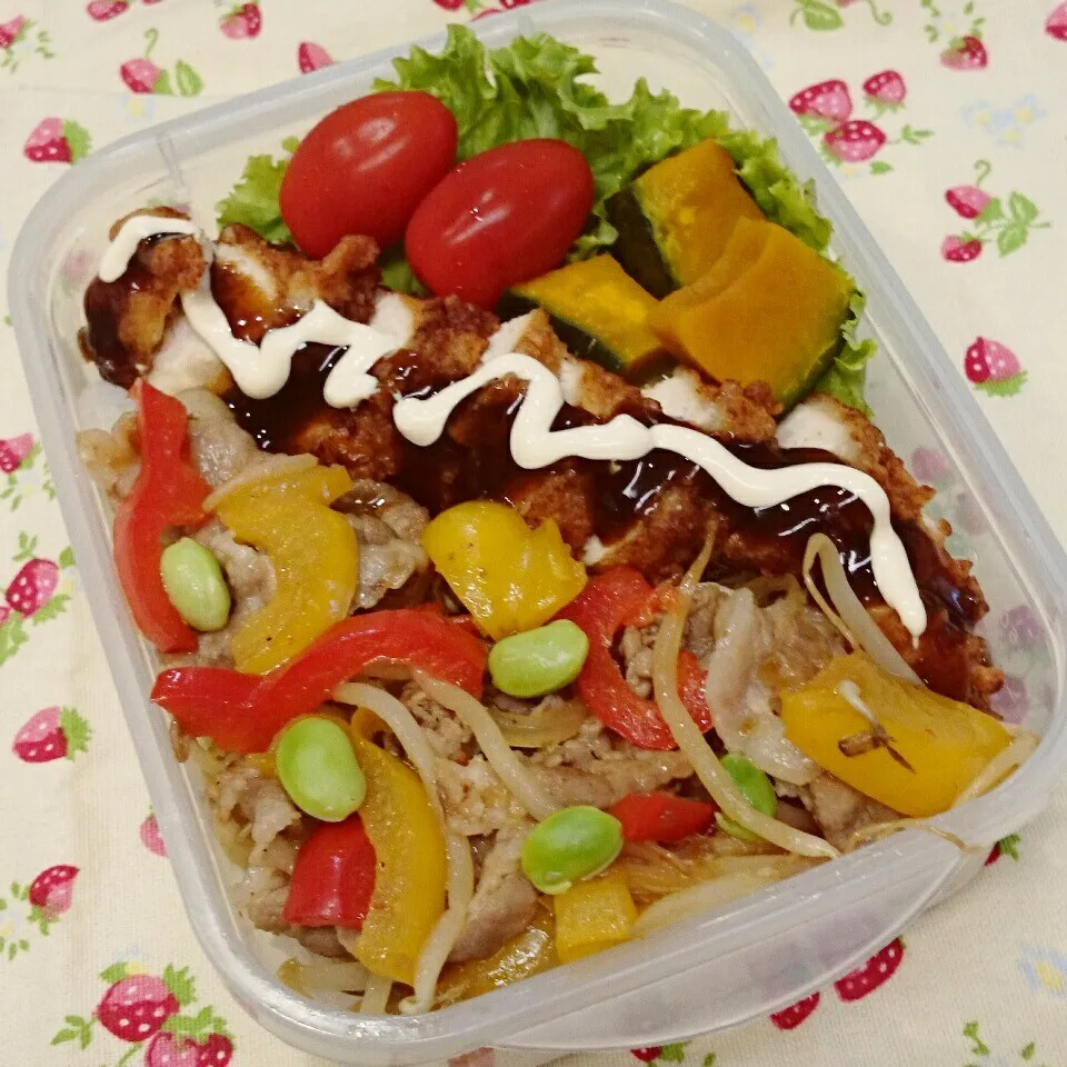 Snapdishの料理写真:鶏唐揚げのっけ弁当♪|みちゅあしさん