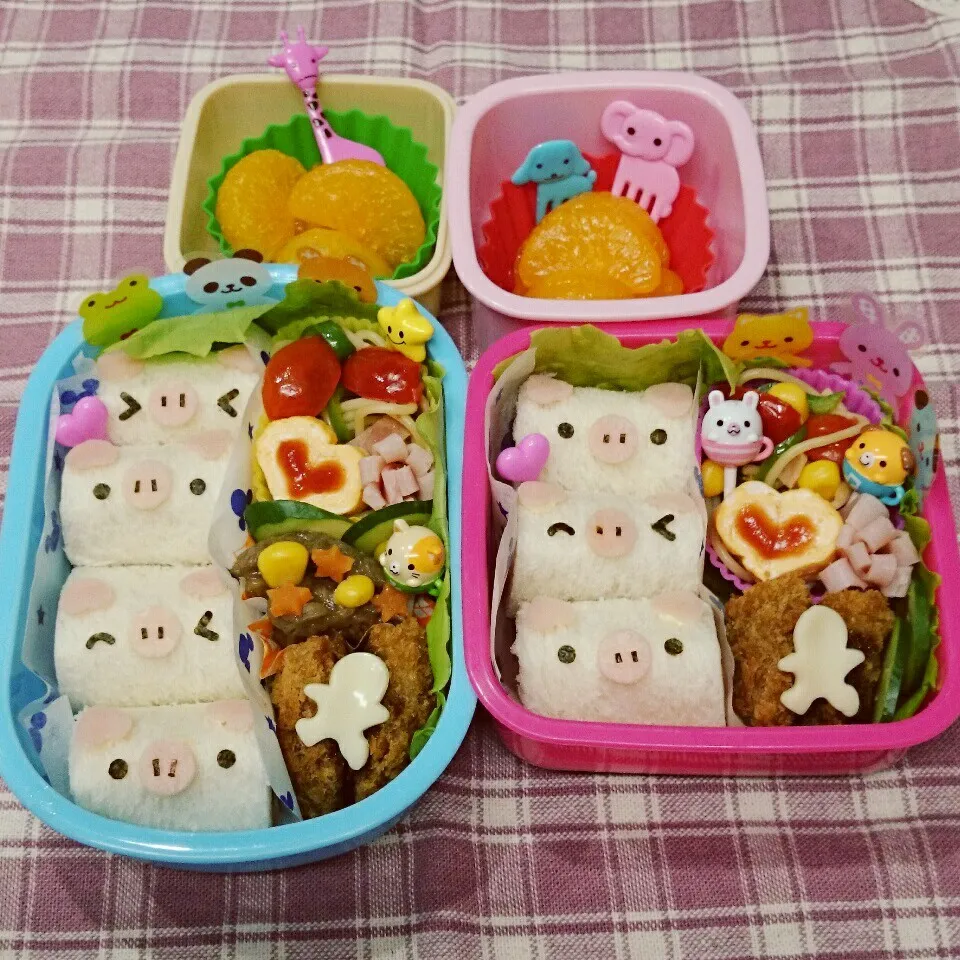 ブタさんくるくるサンド弁当♪|みちゅあしさん