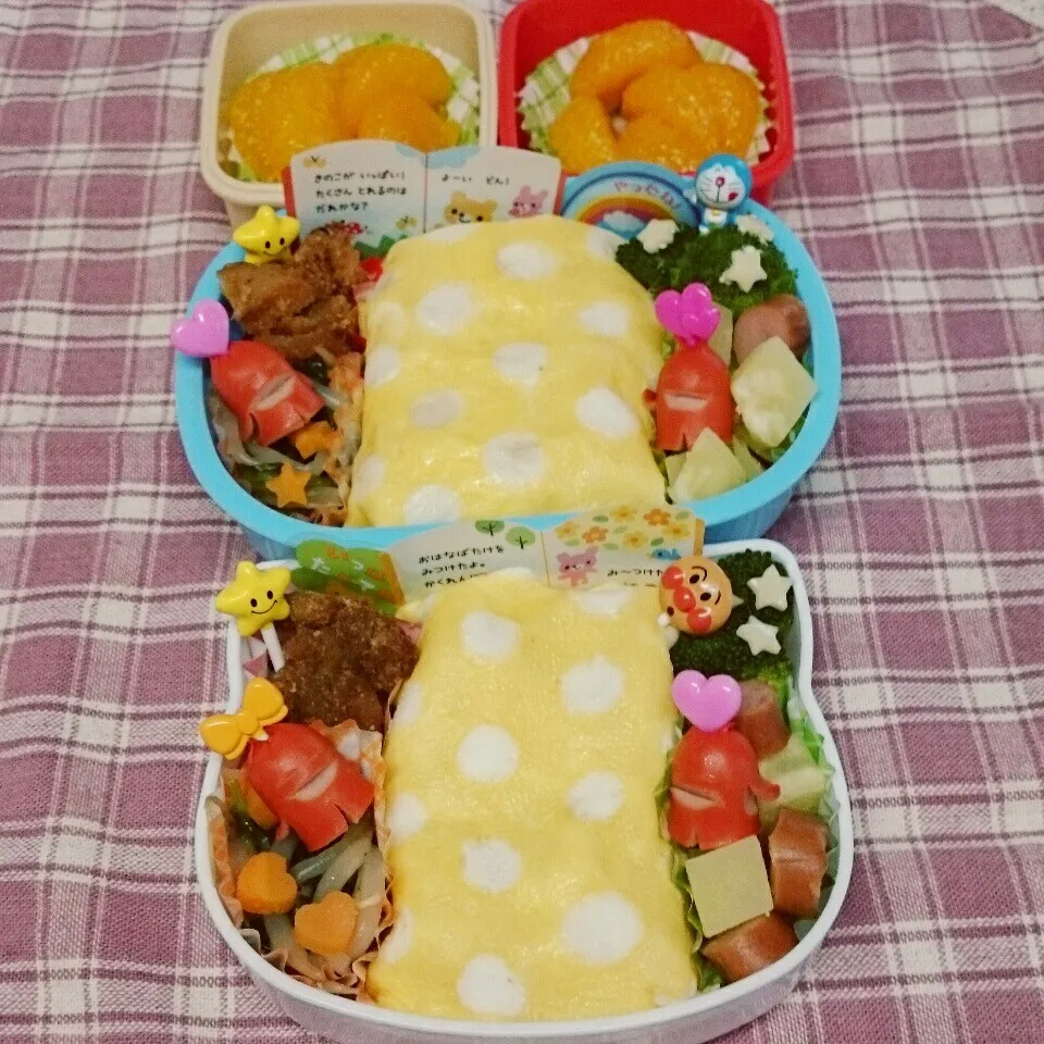 水玉模様のオムカレー弁当♪|みちゅあしさん