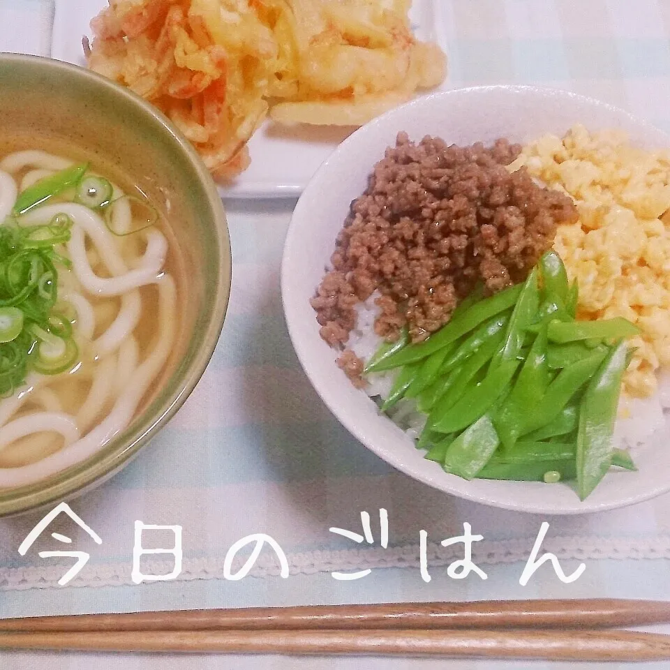 三色丼とかき揚げ。。(^w^)|NICOさん