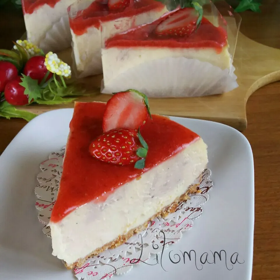 Snapdishの料理写真:苺🍓のマーブルチーズケーキ(*˙˘˙)♡|Lilomamaさん