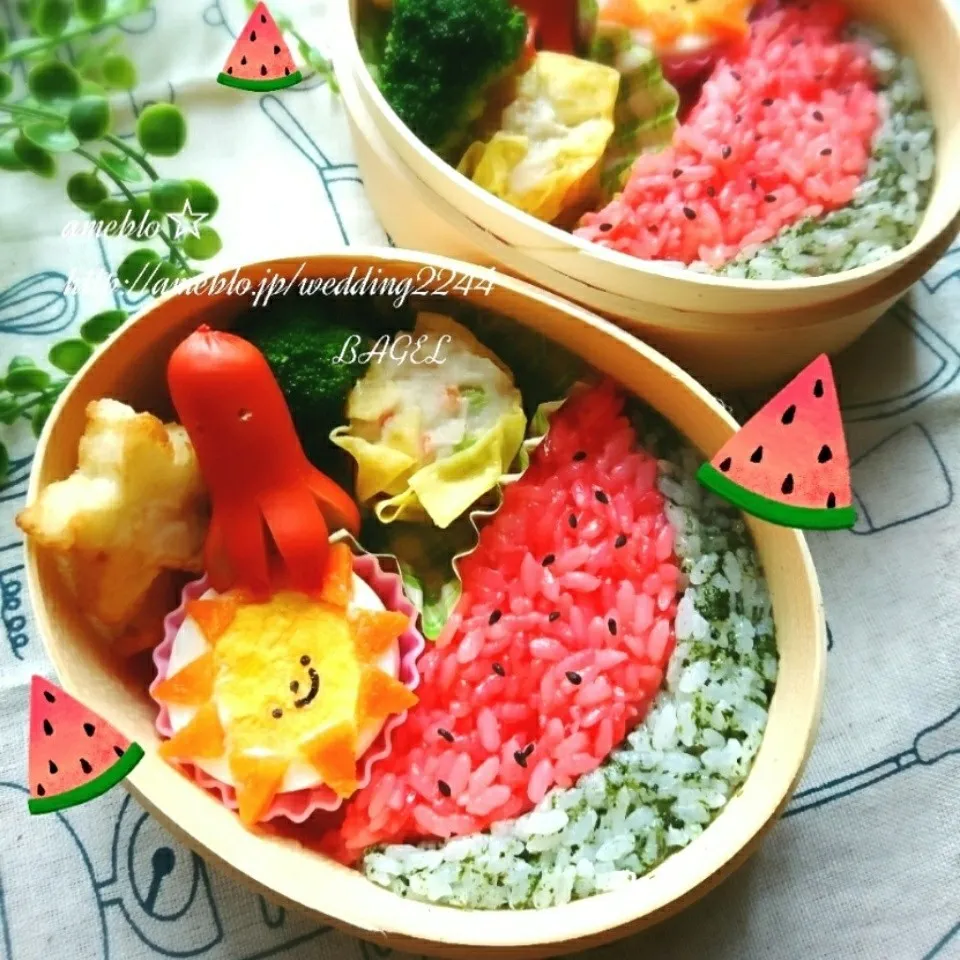 スイカで子供たちのわっぱ弁当🍱❤️|BAGELさん