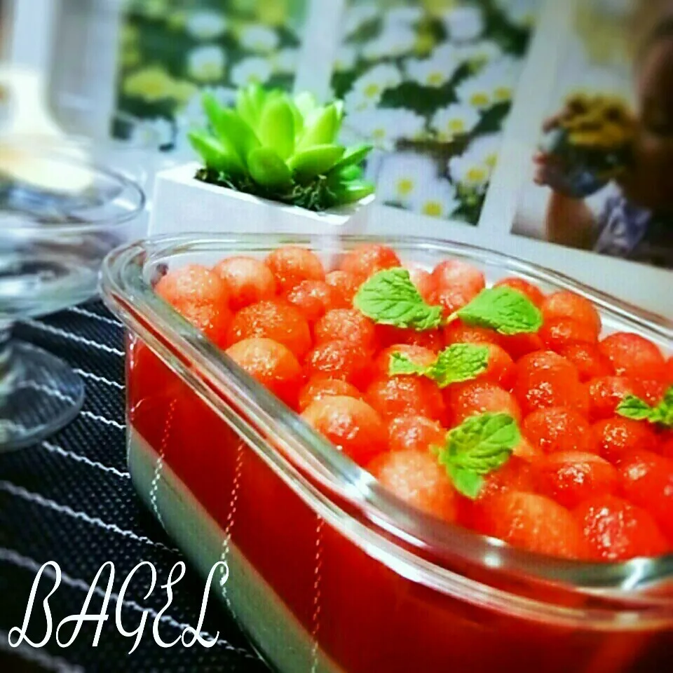 スイカの色をモチーフに3色のパンナコッタスイカゼリー♡|BAGELさん