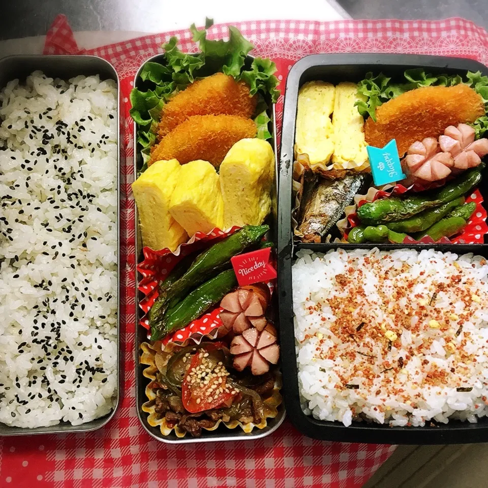 Snapdishの料理写真:10/15 高校弁当と旦那弁当|シャークさん