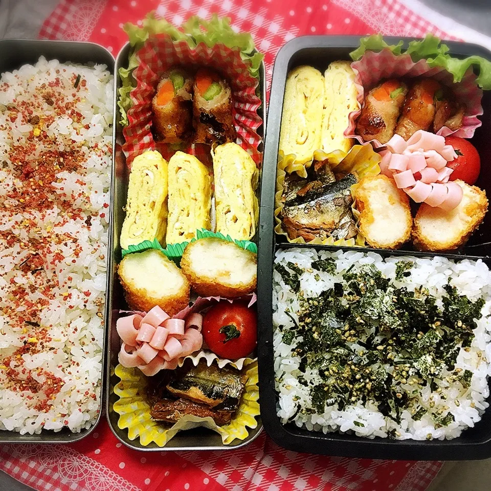 Snapdishの料理写真:4/25 高校弁当と旦那弁当|シャークさん