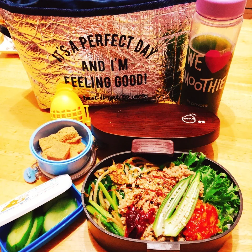 ビビンバ温玉♥きゅうりの浅漬け♥わらび餅|みなっくまさん