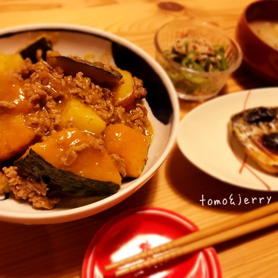 かぼちゃとさつまいもの肉あんかけ煮|mugiさん