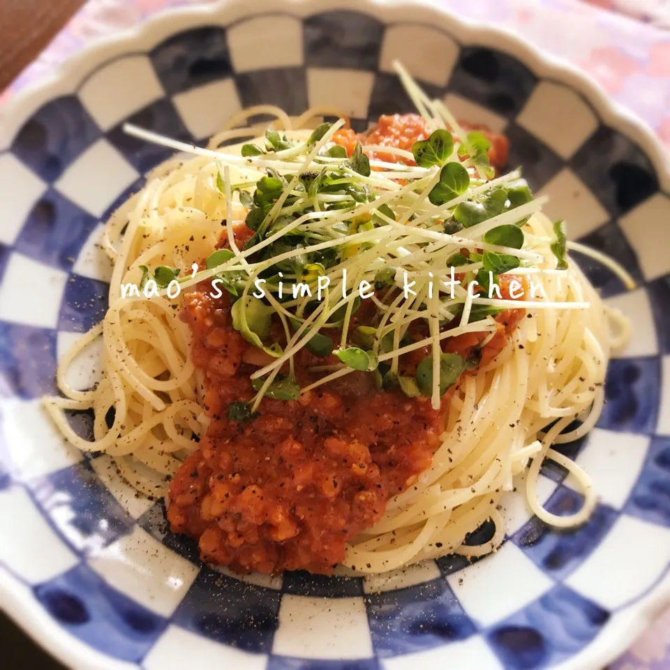 Snapdishの料理写真:もち麦とひき肉の和風ミートソース♪|mao's simple kitchenさん