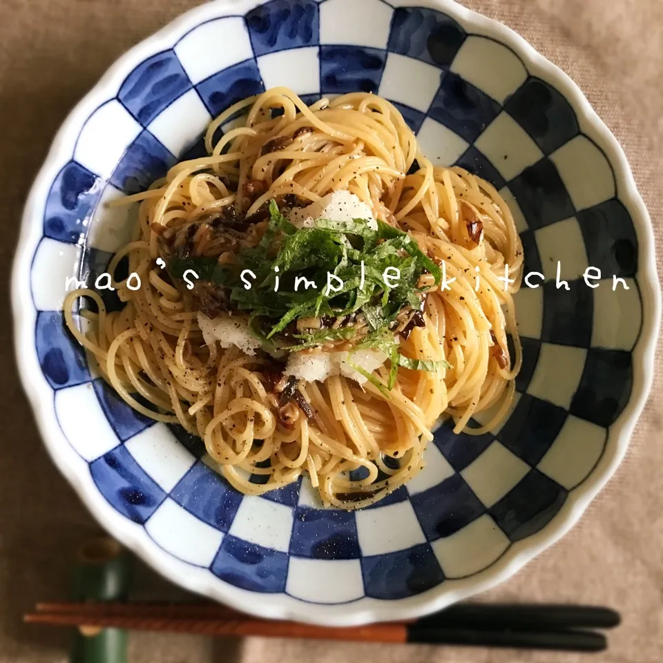 あっという間♪麺つゆで♪なめ茸おろし和風パスタ♪|mao's simple kitchenさん