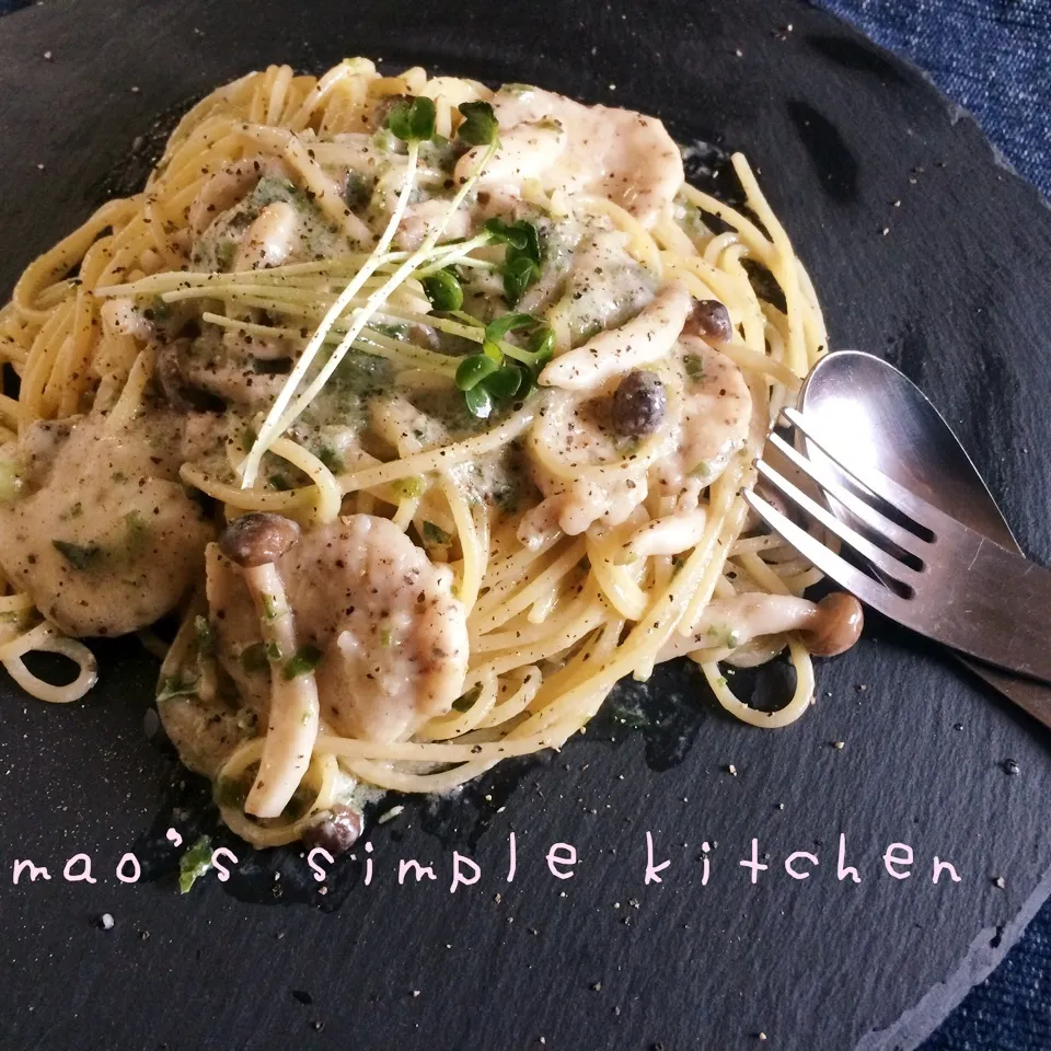 鶏肉としめじの和風クリームパスタ|mao's simple kitchenさん