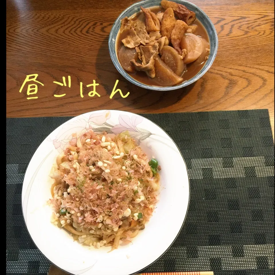 焦がし醤油の焼うどんと、大根味噌煮|yakinasuさん