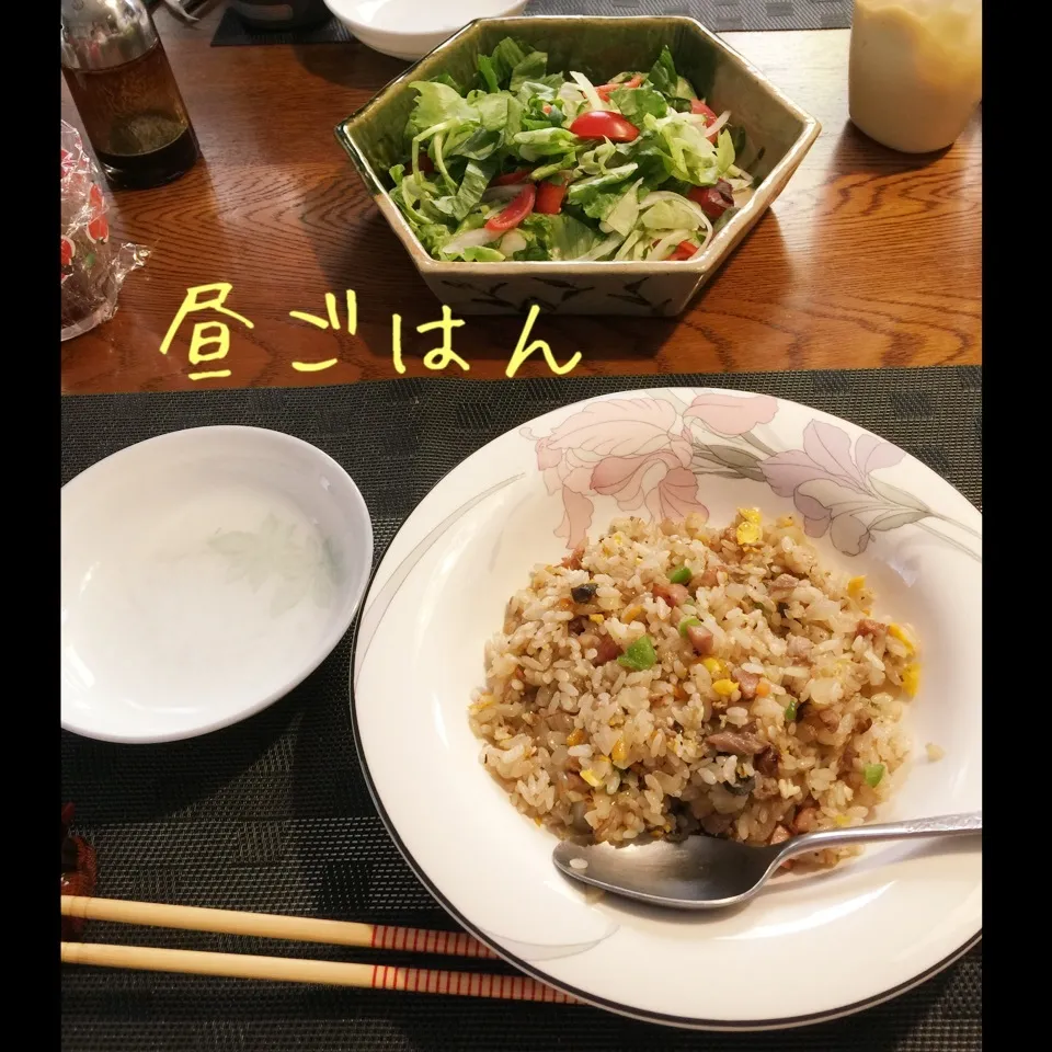 Snapdishの料理写真:夫作チャーハン、サラダ|yakinasuさん