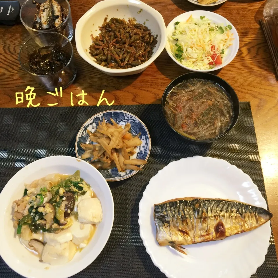 塩サバ、肉豆腐、キンピラ、味噌汁|yakinasuさん