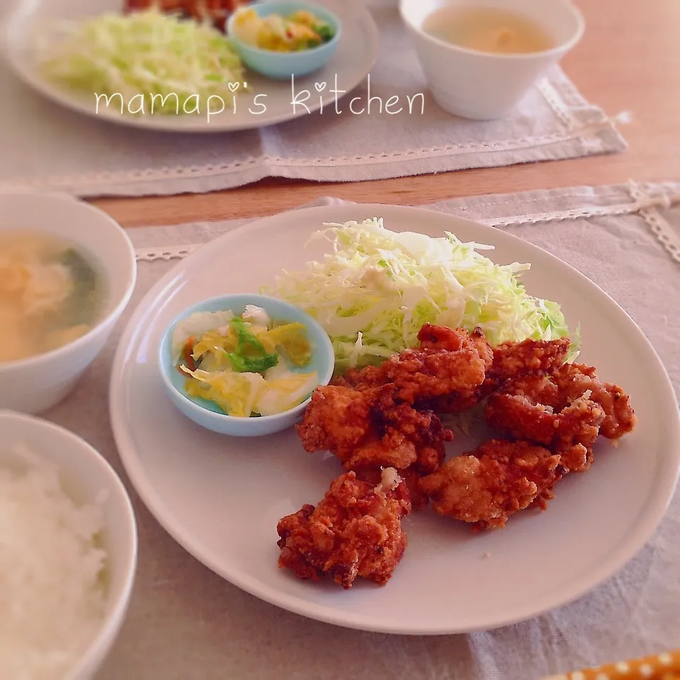 お昼ごはん(鶏の唐揚げ)|ままピーさん