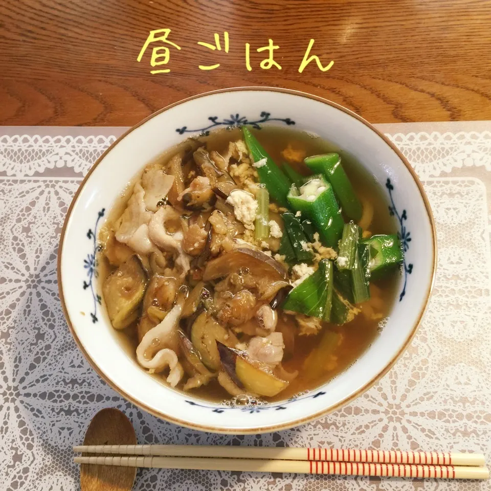 肉茄子オクラうどん|yakinasuさん