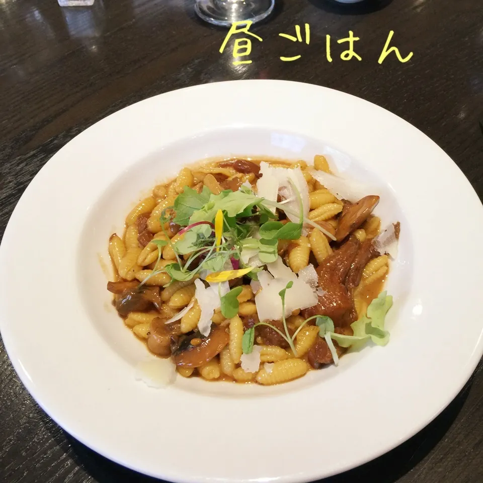 Snapdishの料理写真:カバテッリとマッシュルームの赤ワインソース|yakinasuさん