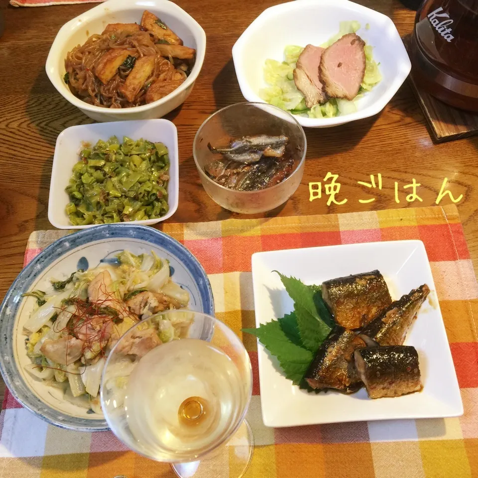 サンマピリ辛照焼き、白菜と鶏モモ肉のオイスター煮、蒟蒻味噌煮|yakinasuさん