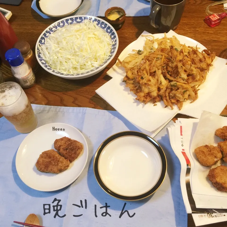 ヒレかつ、海鮮野菜かき揚げ、せんキャベツ|yakinasuさん