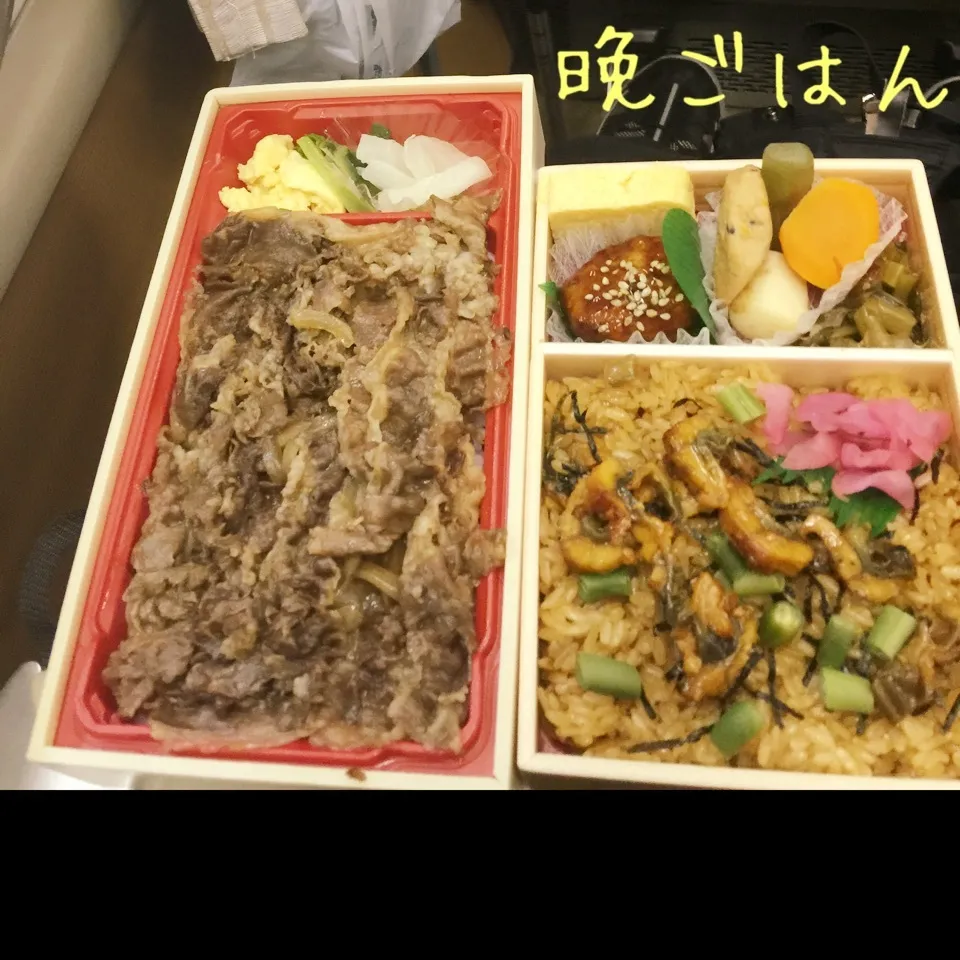 大阪難波で買った牛肉弁当と、鰻おこわ弁当|yakinasuさん